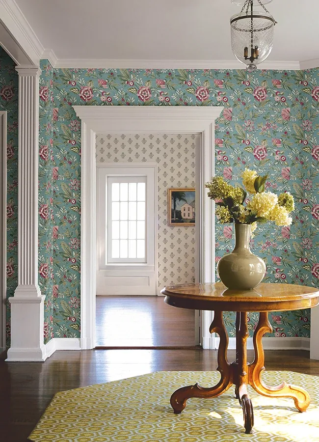 Brewster Home Fashions Begonia Teal Floral Trail Wallpaper | Wallpaper Twins Brewster Home Fashions Begonia Teal Floral Trail Wallpaper - SKU 4148-27423
