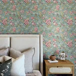 Brewster Home Fashions Begonia Teal Floral Trail Wallpaper | Wallpaper Twins Brewster Home Fashions Begonia Teal Floral Trail Wallpaper - SKU 4148-27423