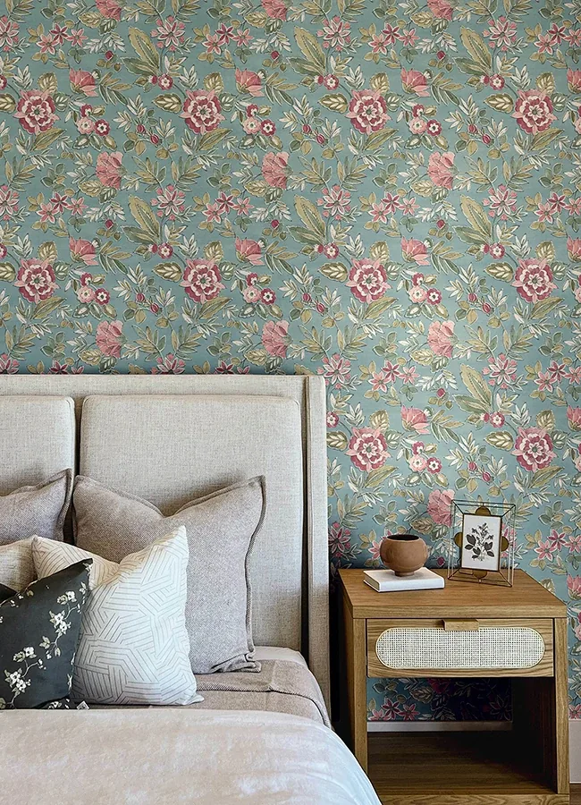 Brewster Home Fashions Begonia Teal Floral Trail Wallpaper | Wallpaper Twins Brewster Home Fashions Begonia Teal Floral Trail Wallpaper - SKU 4148-27423