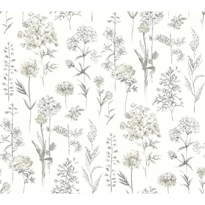 Brewster Home Fashions Bergamot Light Grey Wildflower Wallpaper - SKU 4134-72501