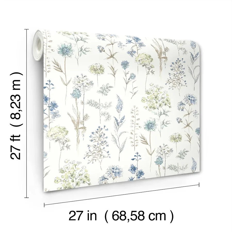 Brewster Home Fashions Bergamot Sea Green Wildflower Wallpaper | Wallpaper Twins Brewster Home Fashions Bergamot Sea Green Wildflower Wallpaper - SKU 4134-72502