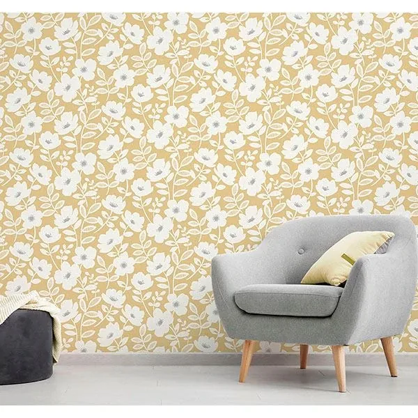 Brewster Home Fashions Bergman Mustard Scandi Flower Wallpaper - SKU UW24774