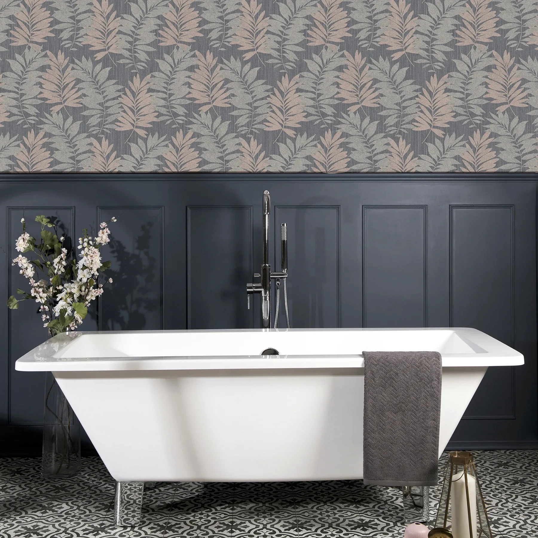 Brewster Home Fashions Bernis Slate Palm Leaf Wallpaper - SKU AH296200