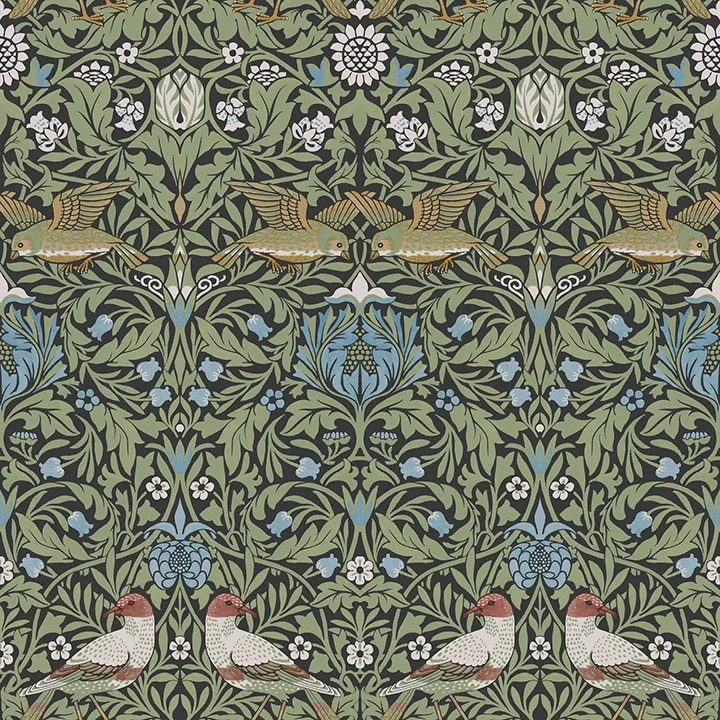 4171-82062 | Bird Multicolor Floral Thicket Wallpaper