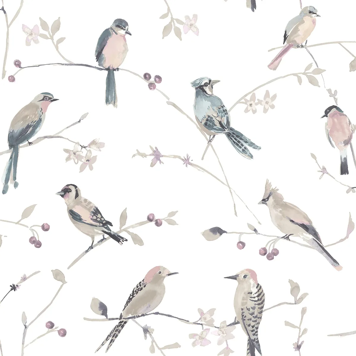 3124-13854 | Birdsong Mauve Trail Wallpaper