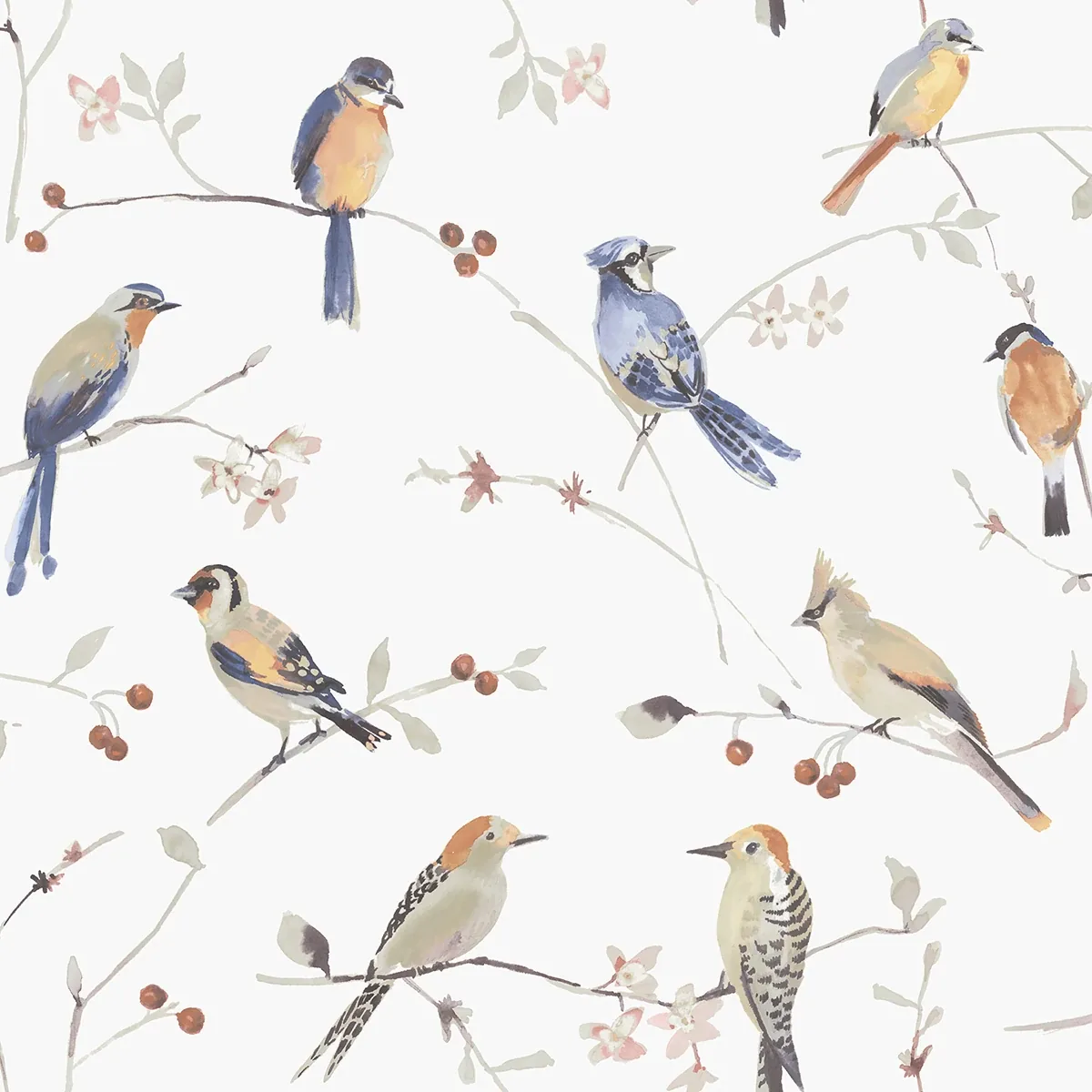 3124-13851 | Birdsong Orange Trail Wallpaper