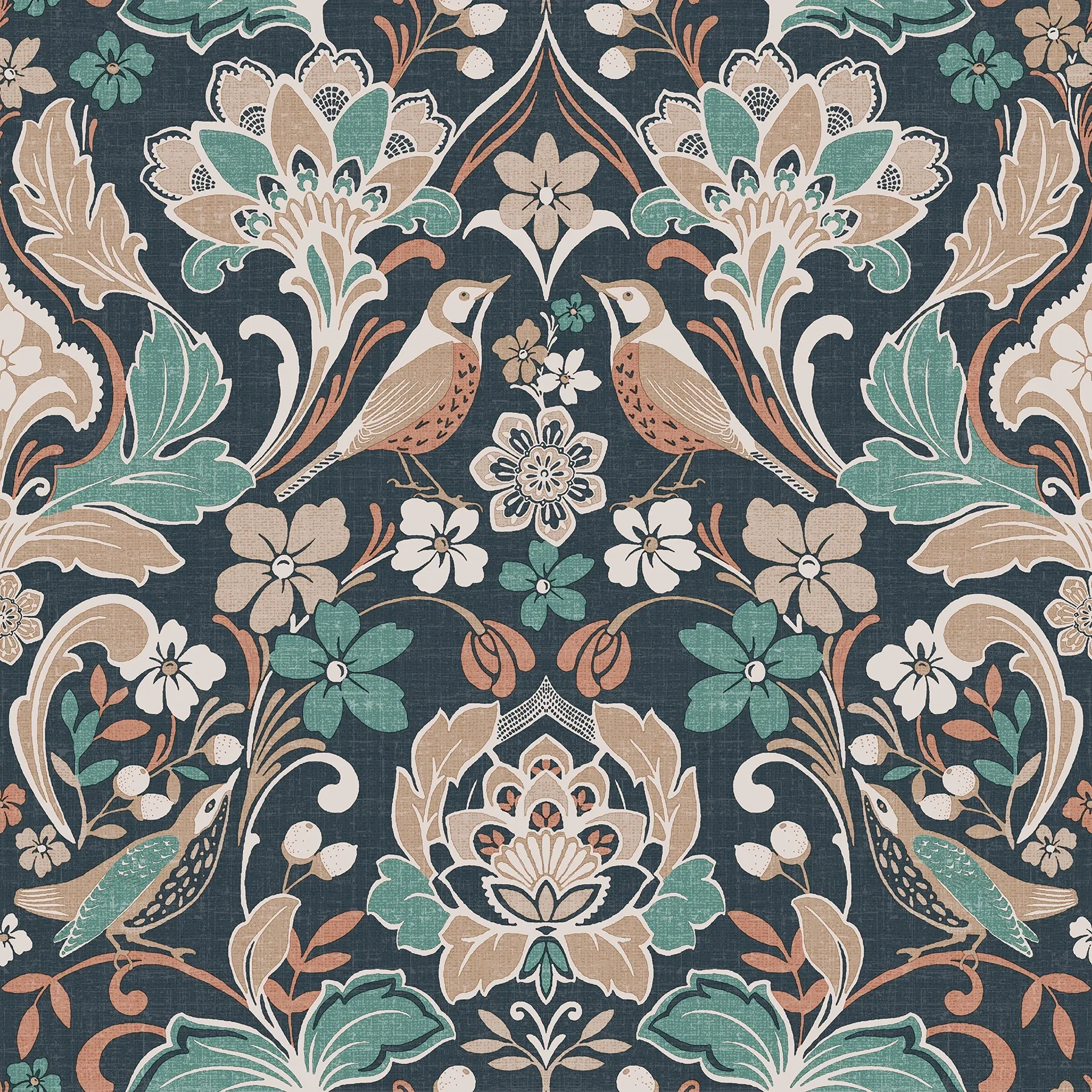 Brewster Home Fashions Birdy Navy Nuthatch Floral Wallpaper - SKU AH100197AH