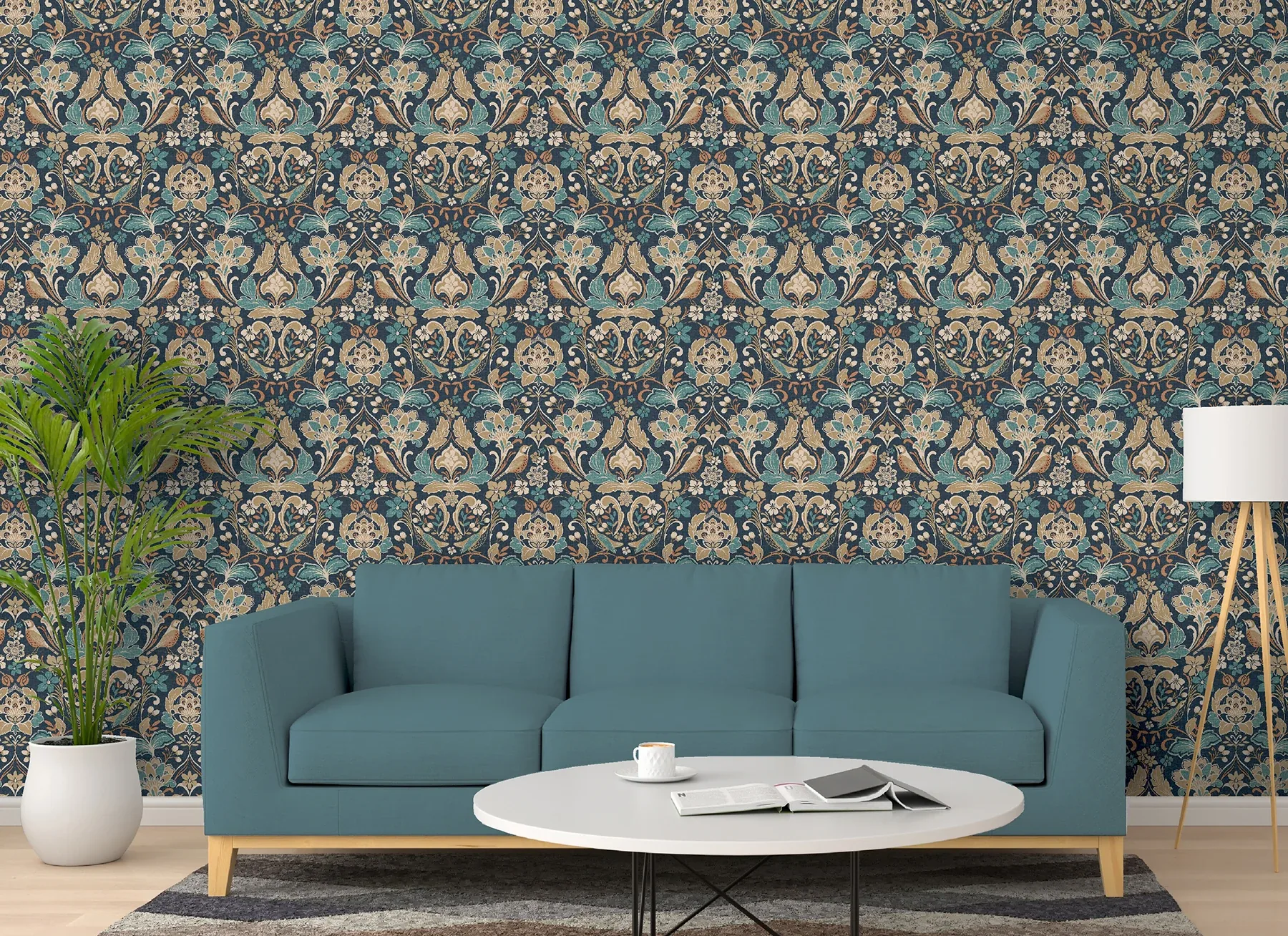 Brewster Home Fashions Birdy Navy Nuthatch Floral Wallpaper | Wallpaper Twins Brewster Home Fashions Birdy Navy Nuthatch Floral Wallpaper - SKU AH100197AH