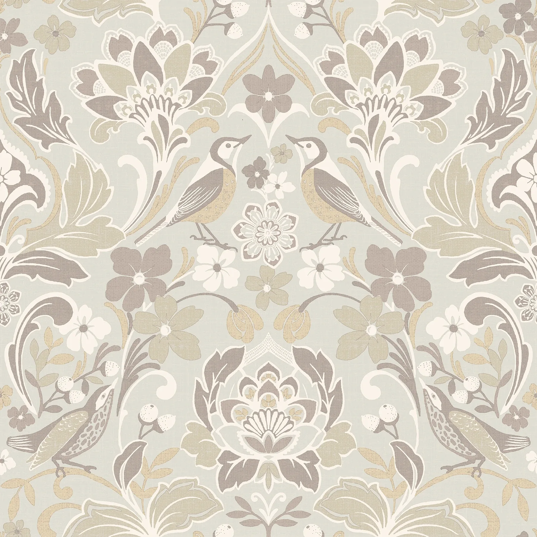 AH100196AH | Birdy Neutral Nuthatch Floral Wallpaper
