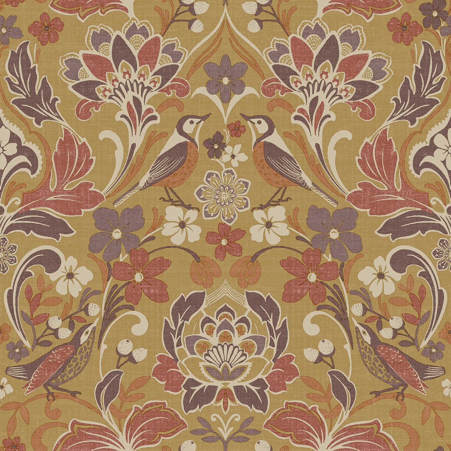 AH100198AH | Birdy Yellow Nuthatch Floral Wallpaper