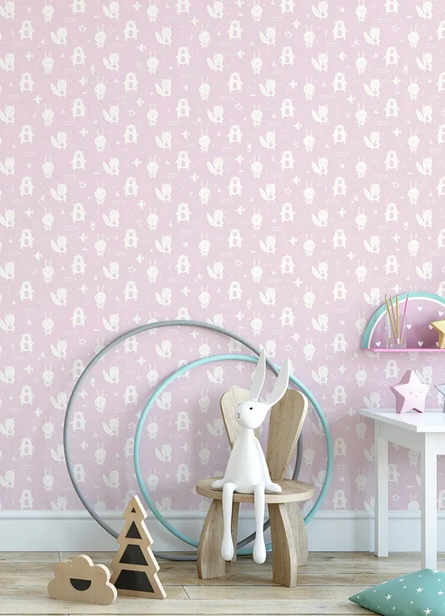 Brewster Home Fashions Bitsy Pink Woodland Wallpaper | Wallpaper Twins Brewster Home Fashions Bitsy Pink Woodland Wallpaper - SKU 4060-91303