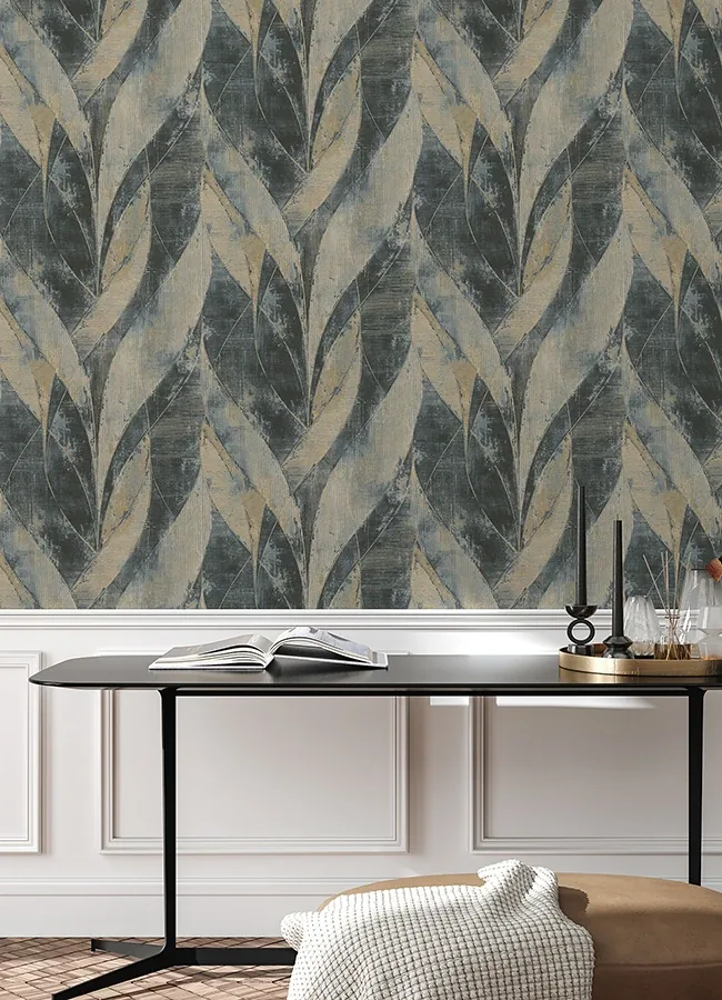 Brewster Home Fashions Blake Denim Leaf Wallpaper - SKU 4096-520064