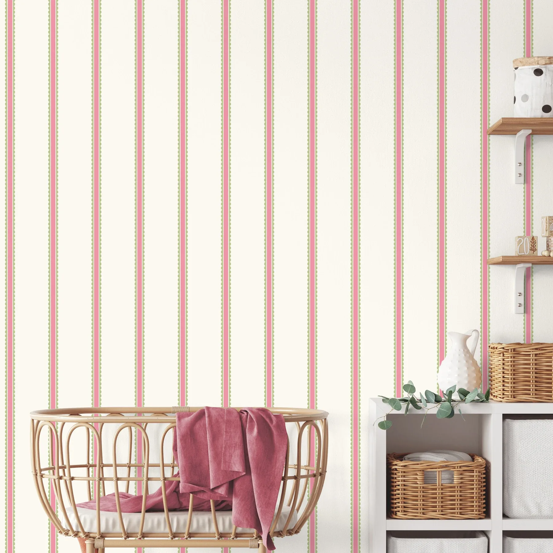 Brewster Home Fashions Bobbin Stripe Fuchsia Scalloped Wallpaper - SKU 4203-27574