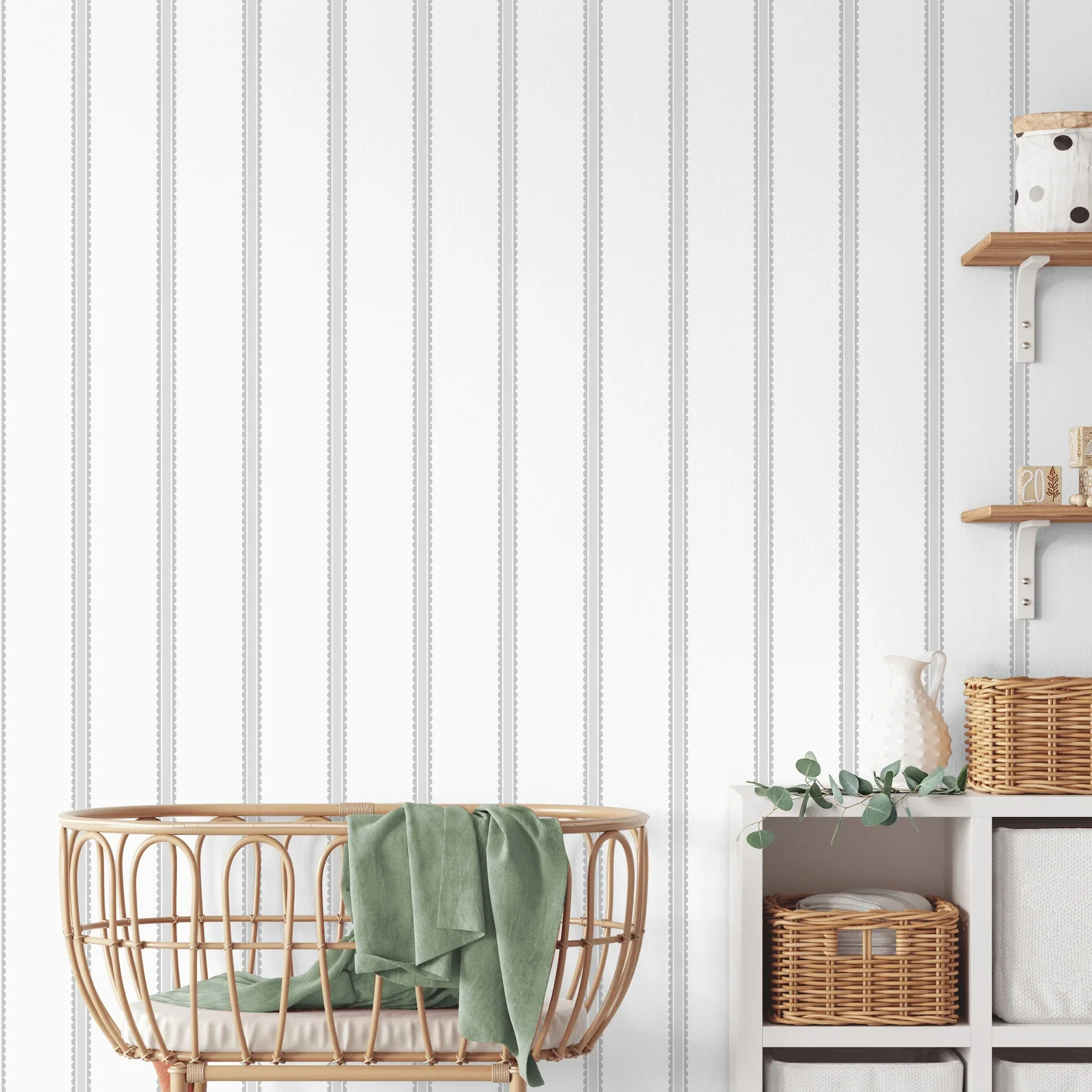 Brewster Home Fashions Bobbin Stripe Grey Scalloped Wallpaper - SKU 4203-27577