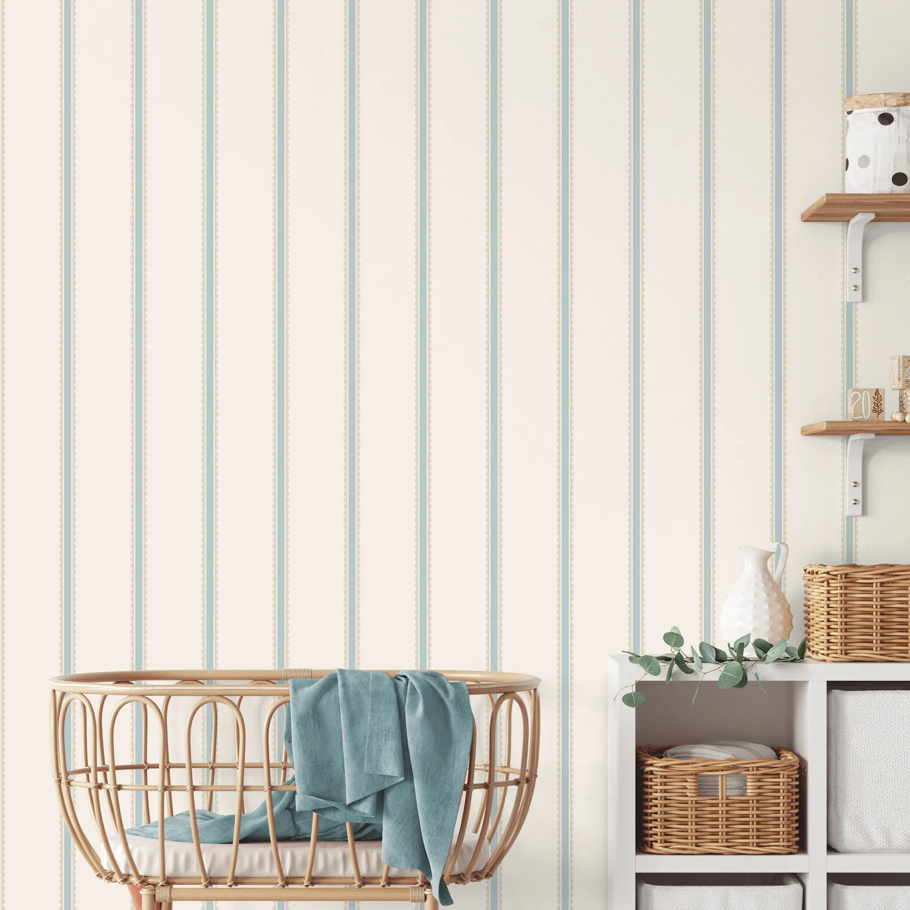 Brewster Home Fashions Bobbin Stripe Light Blue Scalloped Wallpaper | Wallpaper Twins Brewster Home Fashions Bobbin Stripe Light Blue Scalloped Wallpaper - SKU 4203-27578