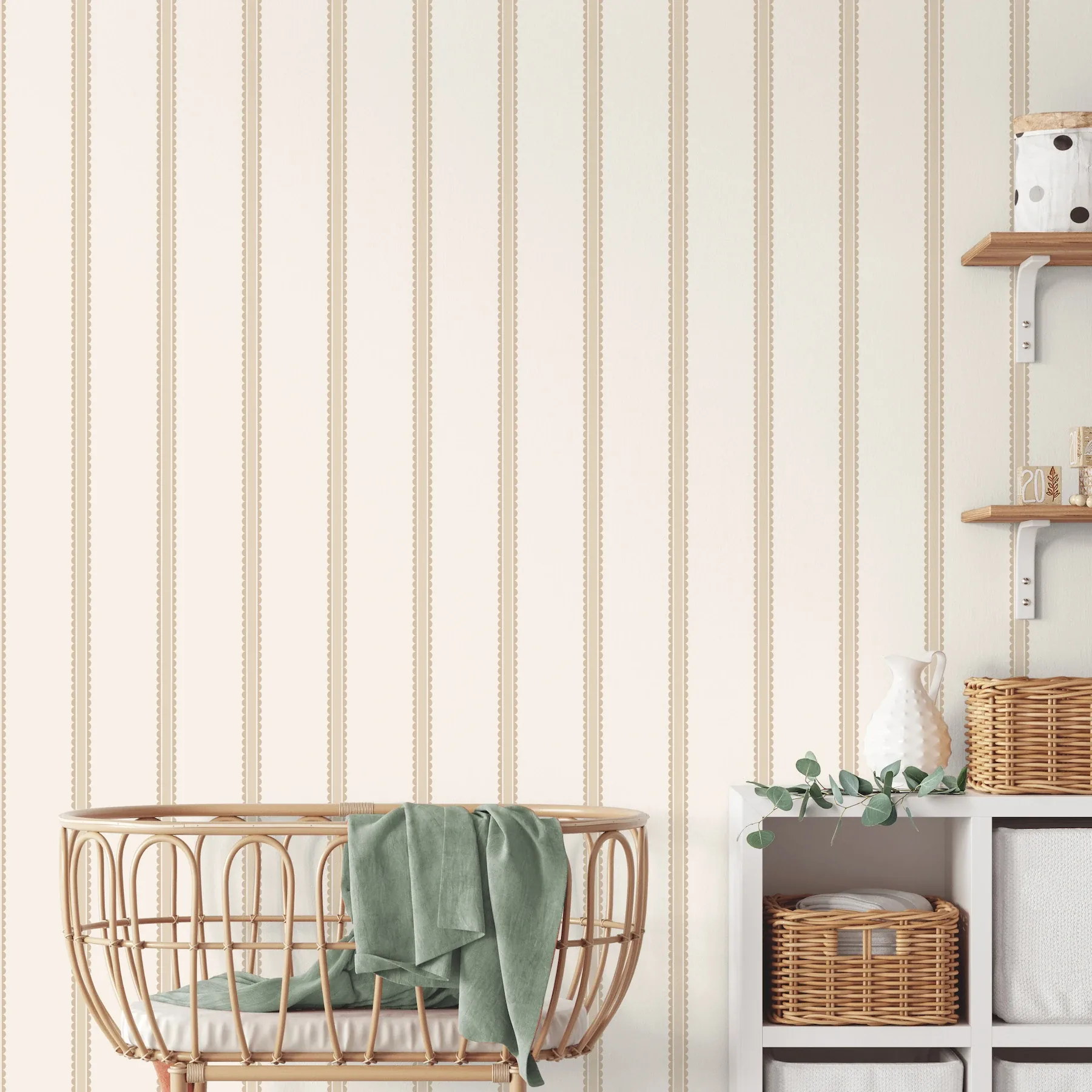 Brewster Home Fashions Bobbin Stripe Light Brown Scalloped Wallpaper | Wallpaper Twins Brewster Home Fashions Bobbin Stripe Light Brown Scalloped Wallpaper - SKU 4203-27575