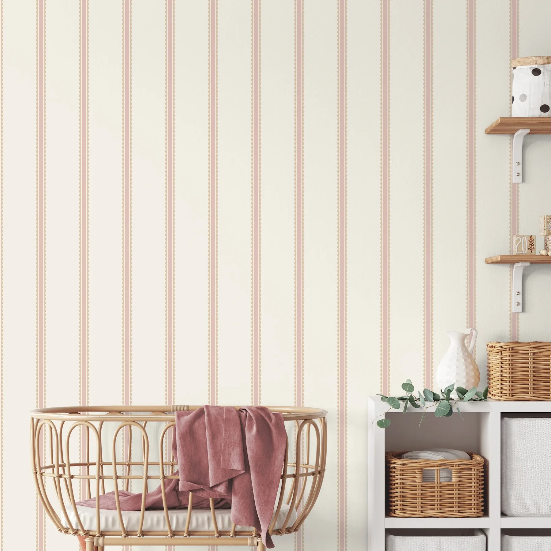 Brewster Home Fashions Bobbin Stripe Pink Scalloped Wallpaper - SKU 4203-27576