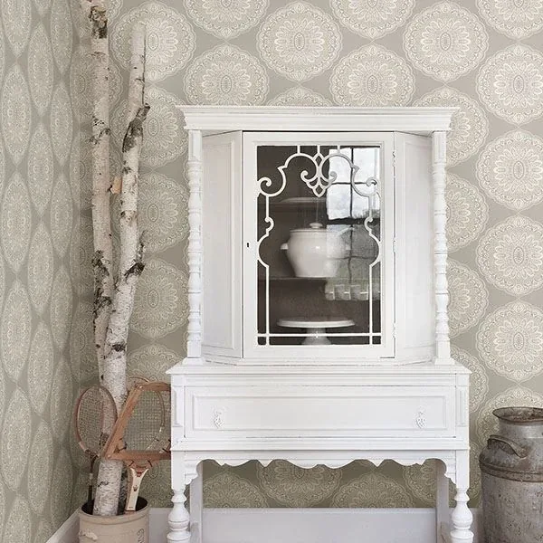 Brewster Home Fashions Bolinas Grey Medallion Wallpaper - SKU 3117-12301