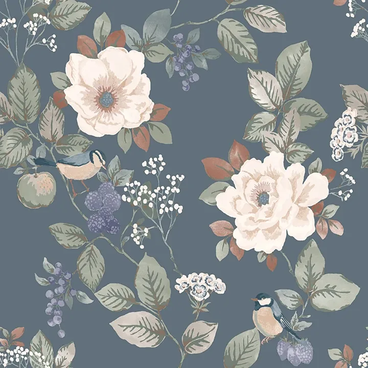 BG2300 | Bramble Blue Floral Wallpaper