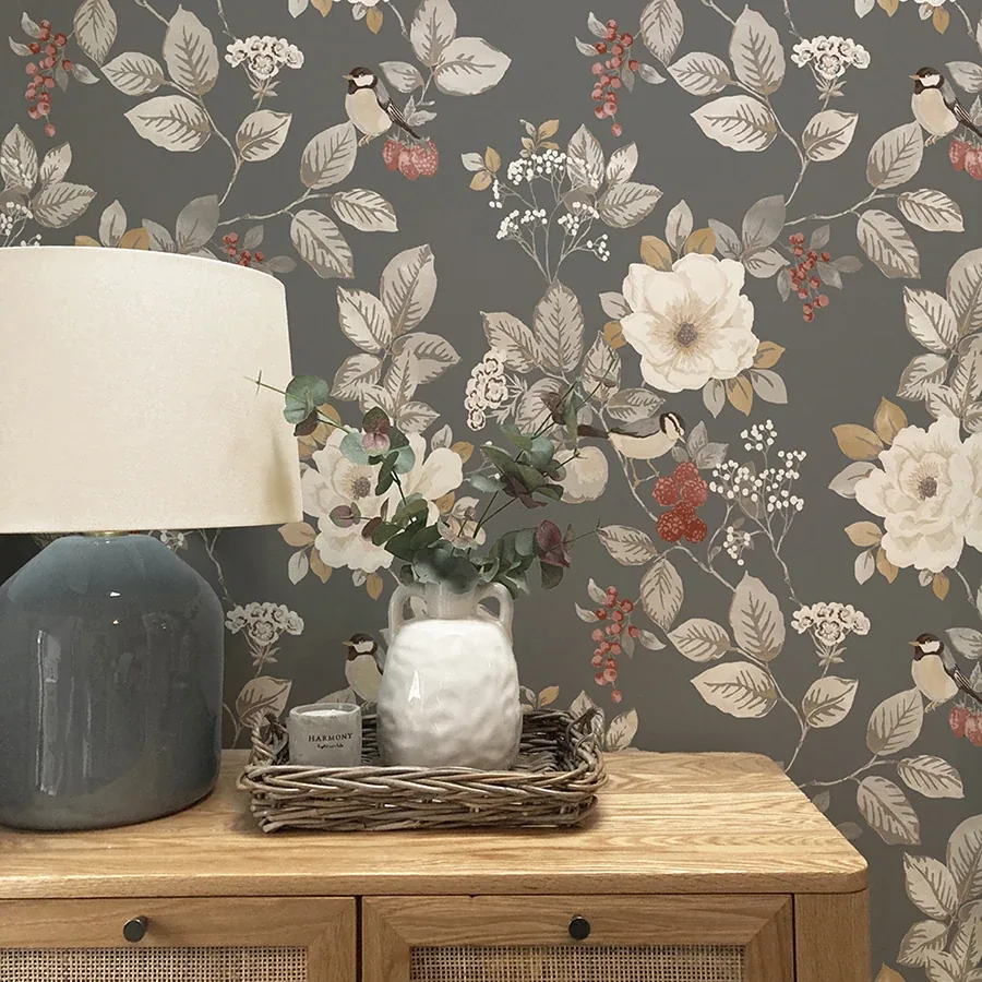 Brewster Home Fashions Bramble Charcoal Floral Wallpaper | Wallpaper Twins Brewster Home Fashions Bramble Charcoal Floral Wallpaper - SKU BG2303