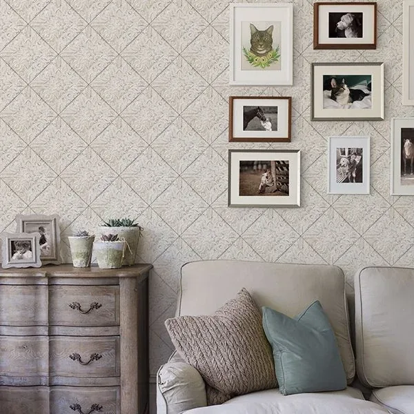 Brewster Home Fashions Brandi Grey Metallic Faux Tile Wallpaper - SKU 3119-13094