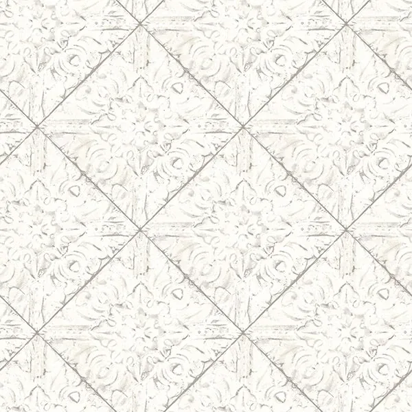2904-13091 | Brandi White Tin Tile Wallpaper