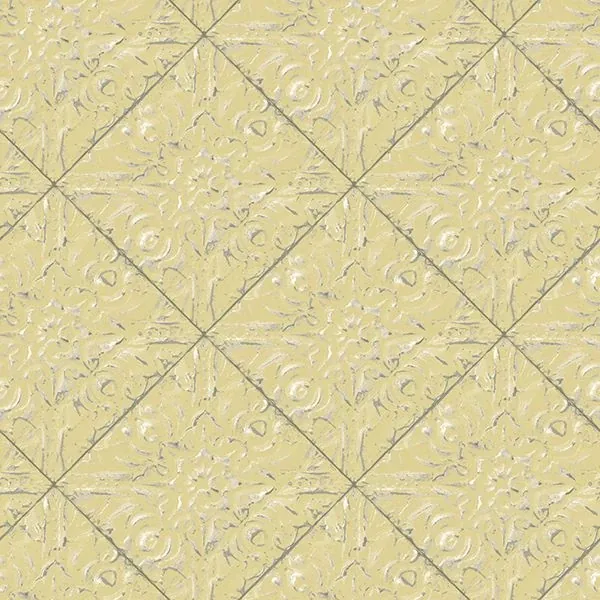 3119-13093 | Brandi Yellow Metallic Faux Tile Wallpaper