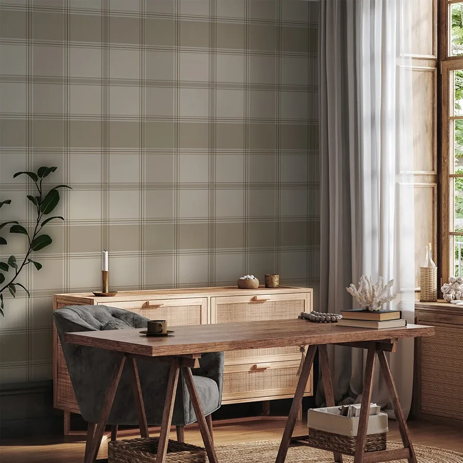Brewster Home Fashions Braxton Beige Check Wallpaper - SKU BG2304