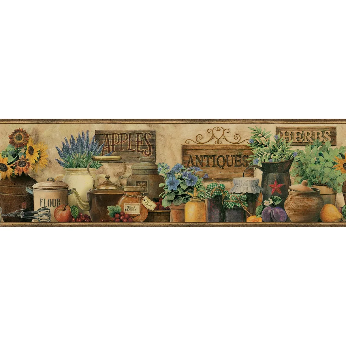 3123-44581 | Brittany Black Antiques & Herbs Wallpaper
