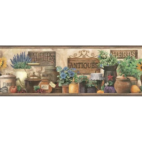 Brewster Home Fashions Brittany Black Herbs Antiques Portrait Wallpaper - SKU PUR44581B