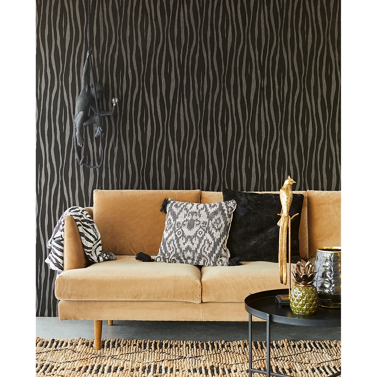 Brewster Home Fashions Burchell Black Coffee Zebra Flock Wallpaper - SKU 300551