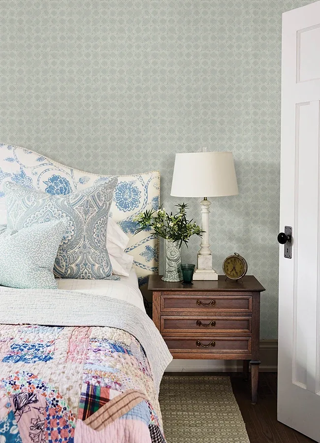 Brewster Home Fashions Button Block Aqua Geometric Wallpaper - SKU 3125-72308