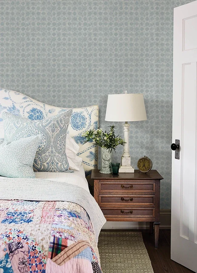 Brewster Home Fashions Button Block Blue Geometric Wallpaper - SKU 3125-72305