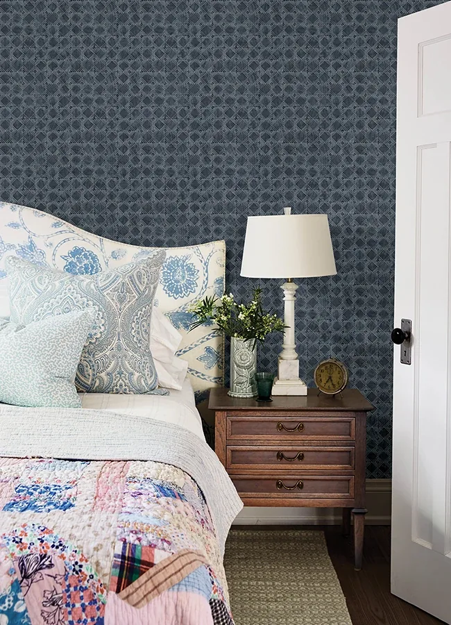 Brewster Home Fashions Button Block Navy Geometric Wallpaper - SKU 3125-72306