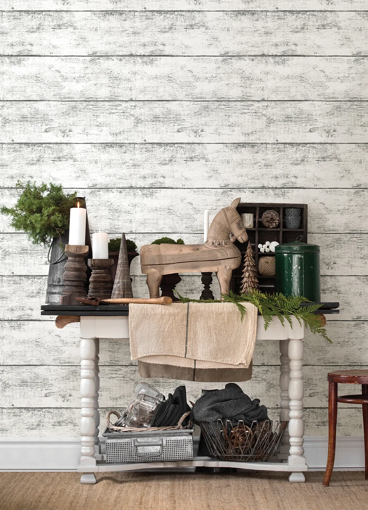 Brewster Home Fashions Cabin White Wood Planks Wallpaper - SKU 3124-13971