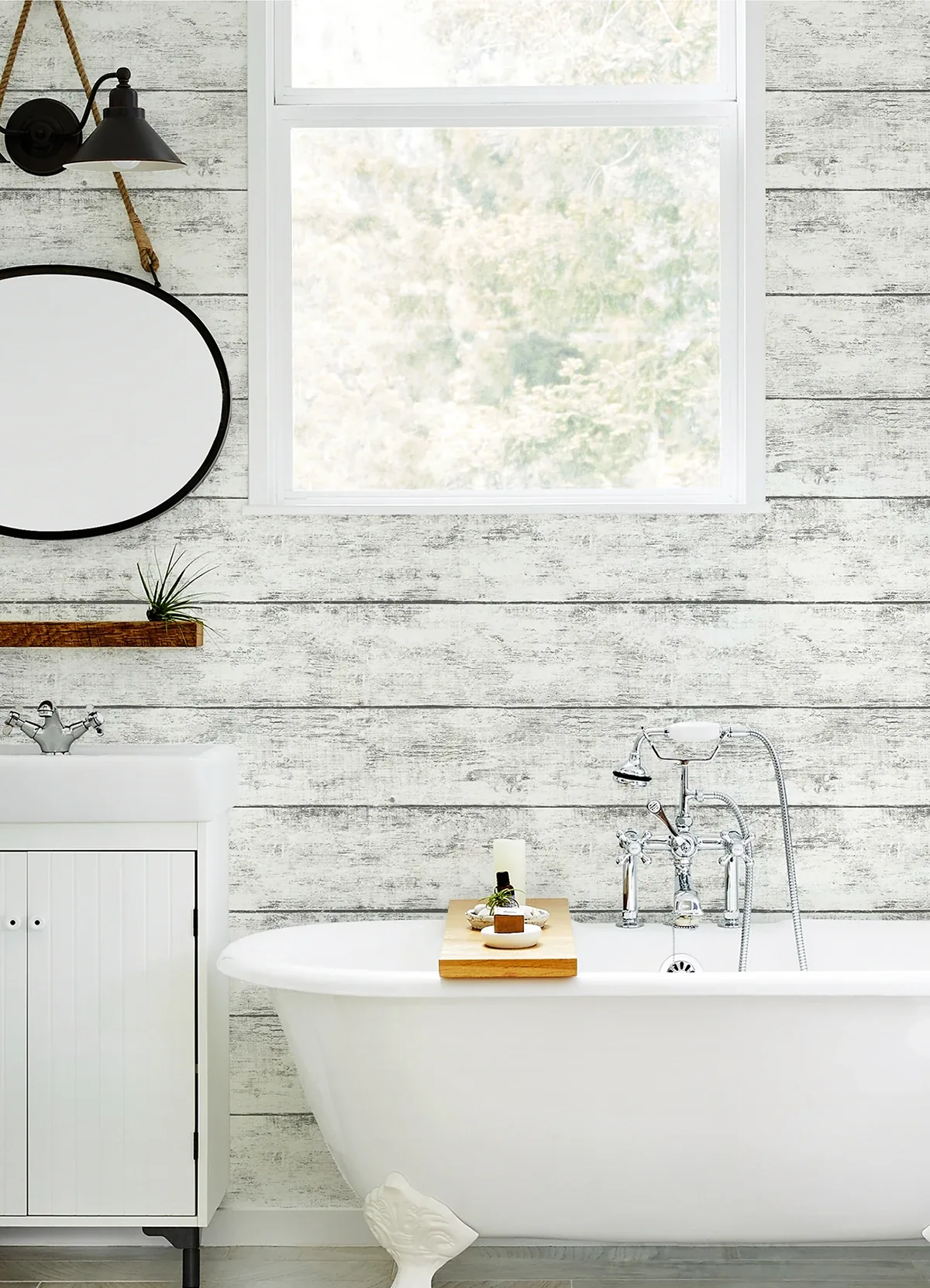 Brewster Home Fashions Cabin White Wood Planks Wallpaper - SKU 3124-13971