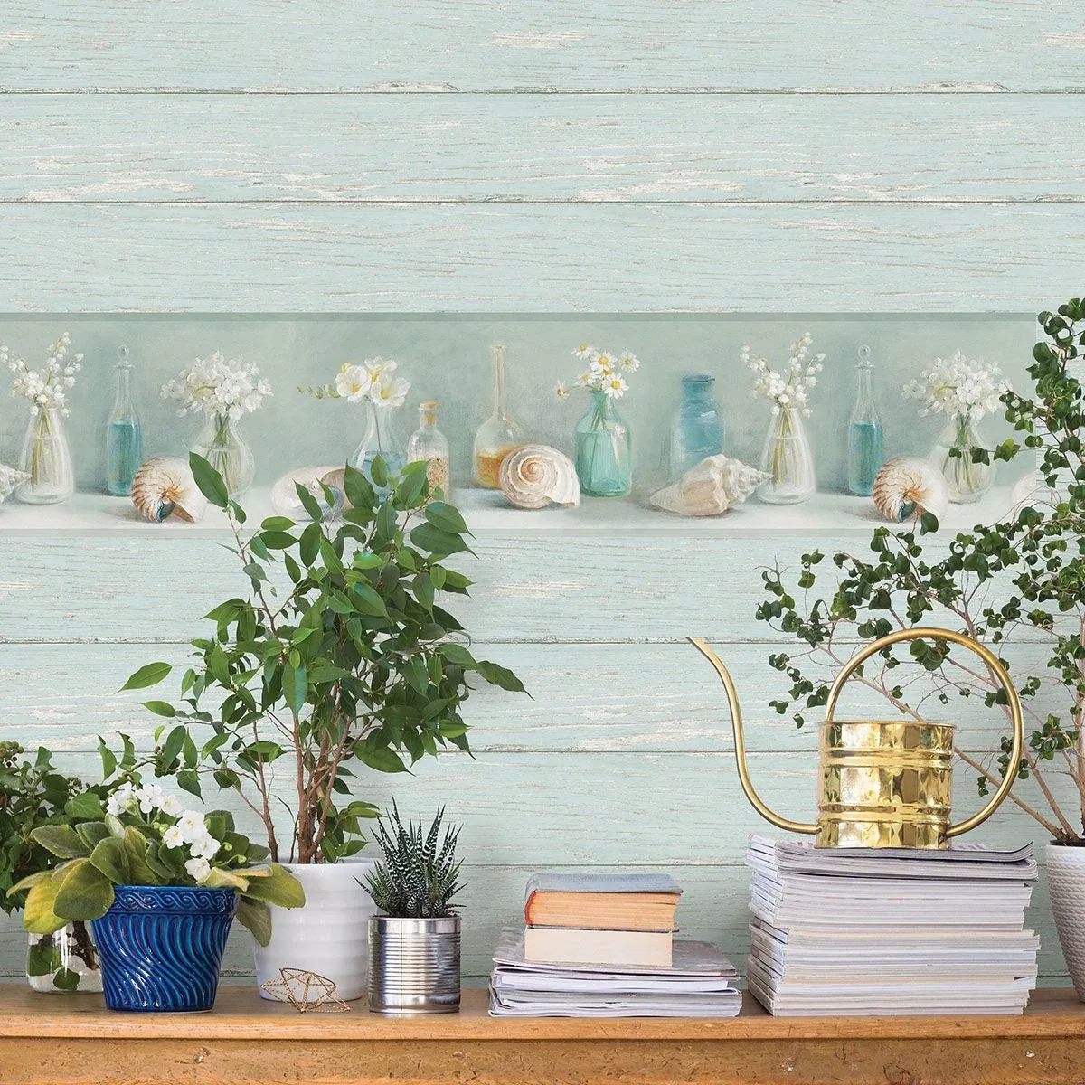Brewster Home Fashions Cahoon Teal Vases Wallpaper - SKU 3120-53603B