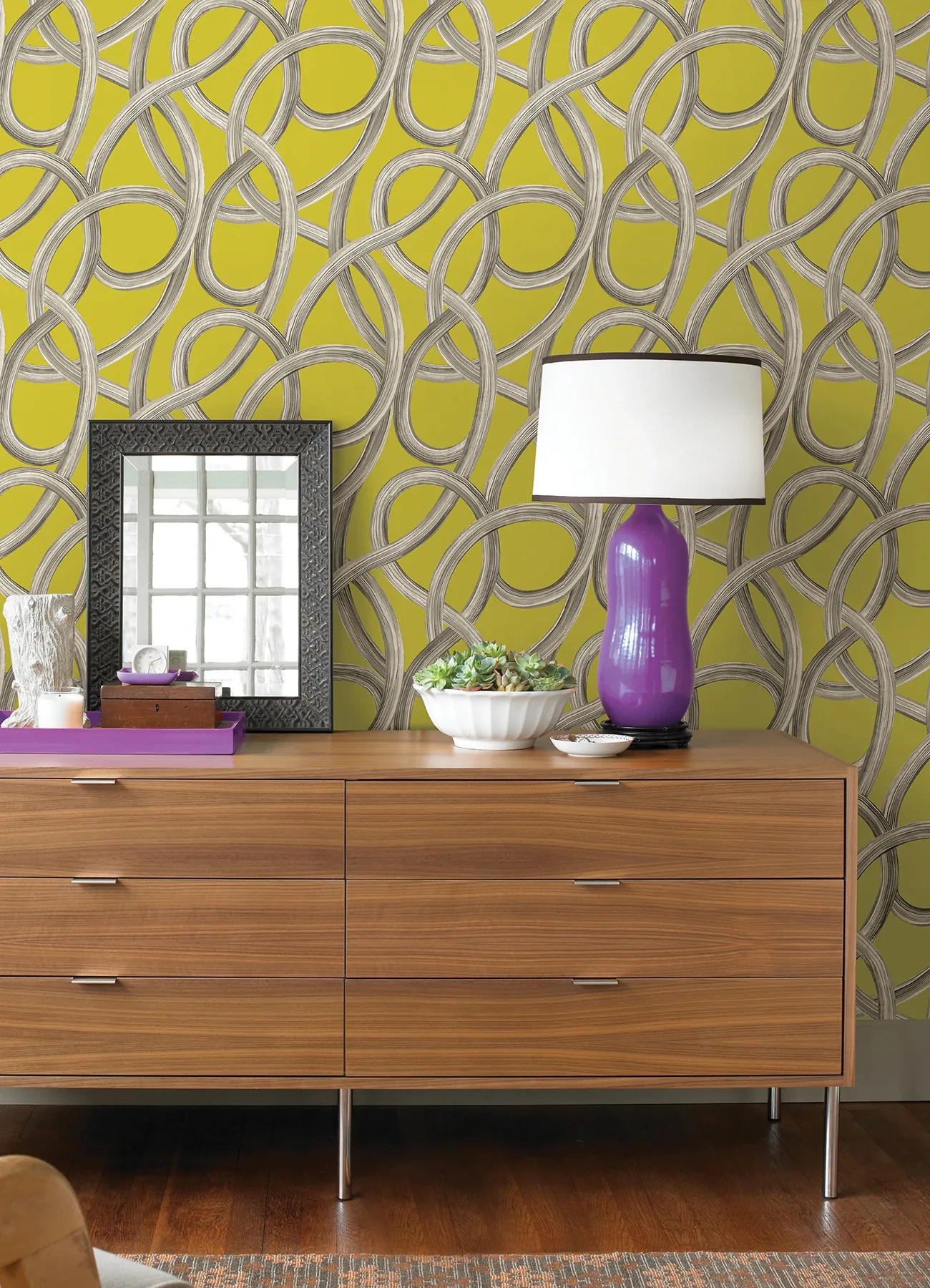 Brewster Home Fashions Calix Chartreuse Twisted Geo Wallpaper - SKU CEP50125W
