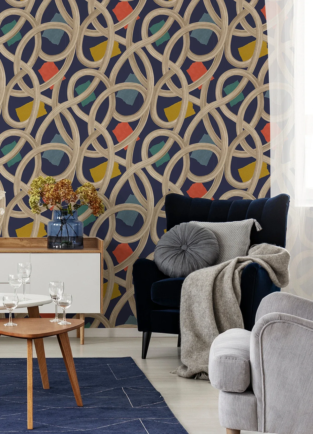 Brewster Home Fashions Calix Indigo Twisted Geo Wallpaper - SKU CEP50129W