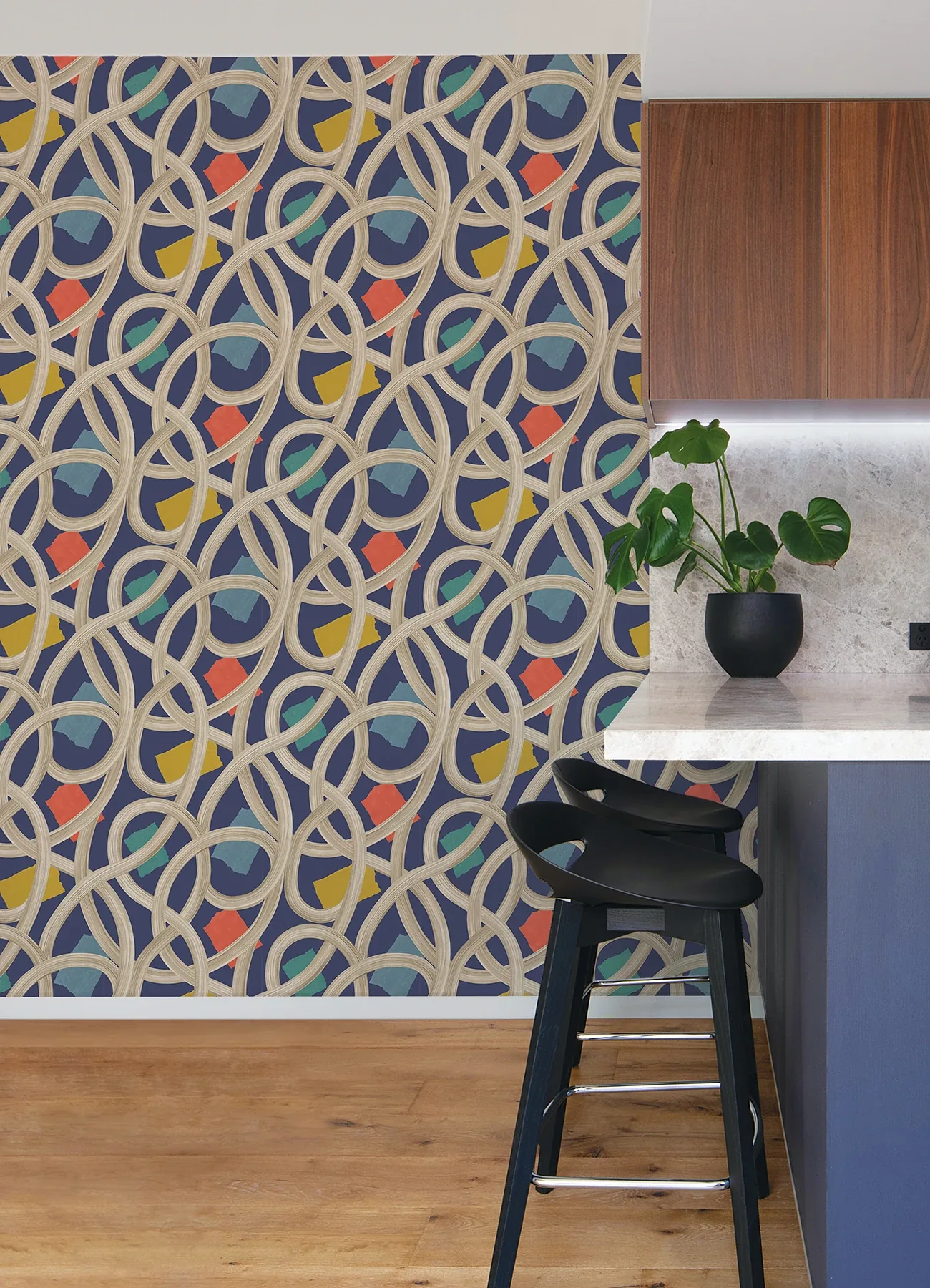 Brewster Home Fashions Calix Indigo Twisted Geo Wallpaper - SKU CEP50129W