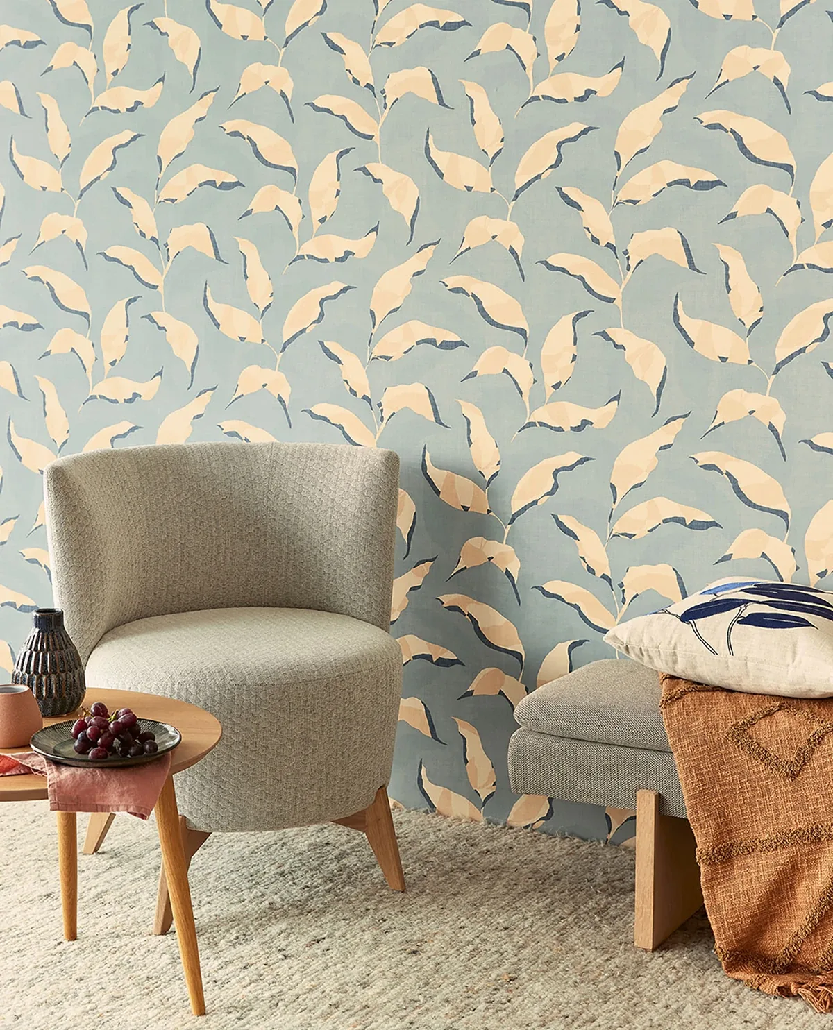 Brewster Home Fashions Callista Blue Leaves Wallpaper - SKU EJ318052