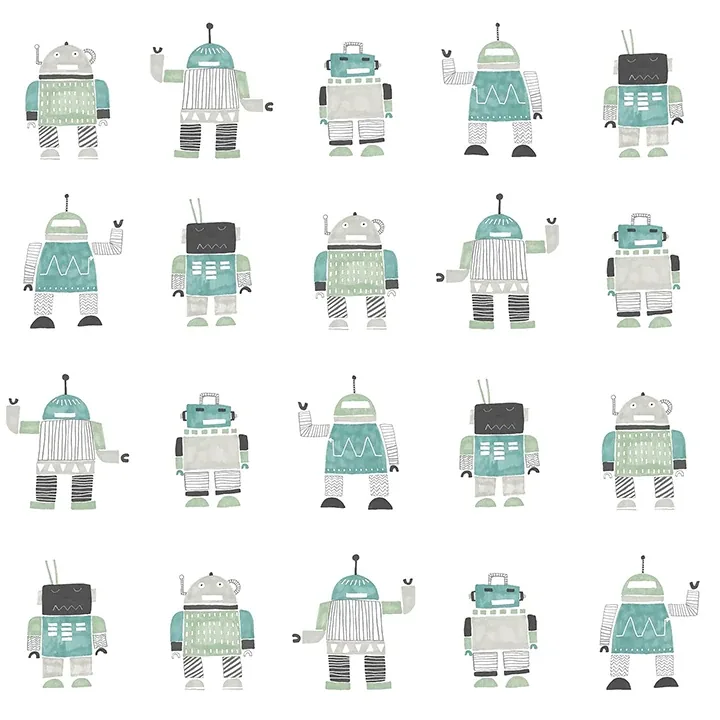 Brewster Home Fashions Callum Teal Robots Wallpaper - SKU 4060-138938