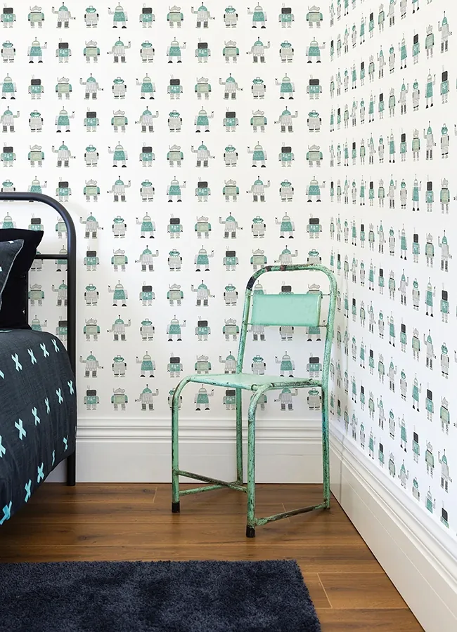 Brewster Home Fashions Callum Teal Robots Wallpaper - SKU 4060-138938