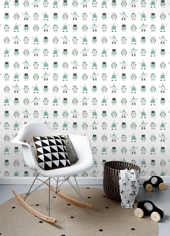Brewster Home Fashions Callum Teal Robots Wallpaper - SKU 4060-138938