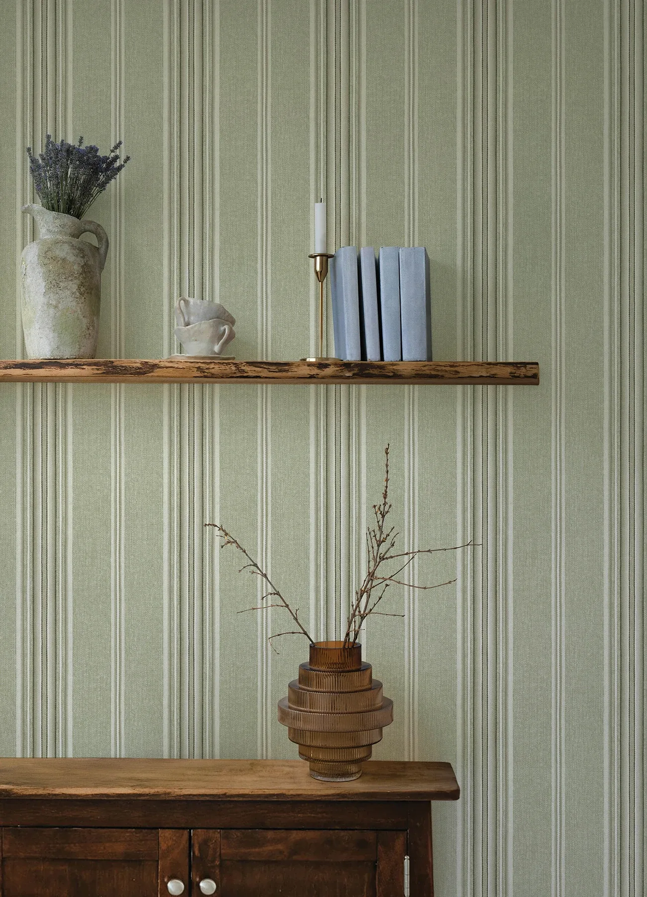 Brewster Home Fashions Calvados Moss Linen Stripe Wallpaper - SKU 4169-83121