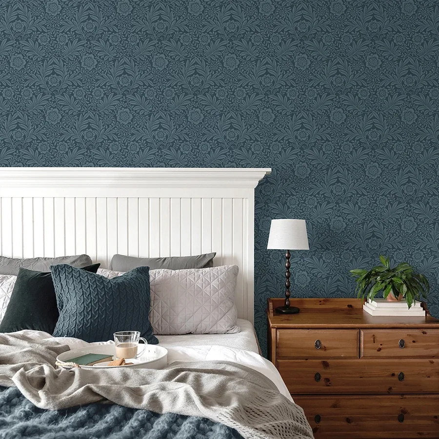 Brewster Home Fashions Camille Navy Damask Wallpaper - SKU M1745