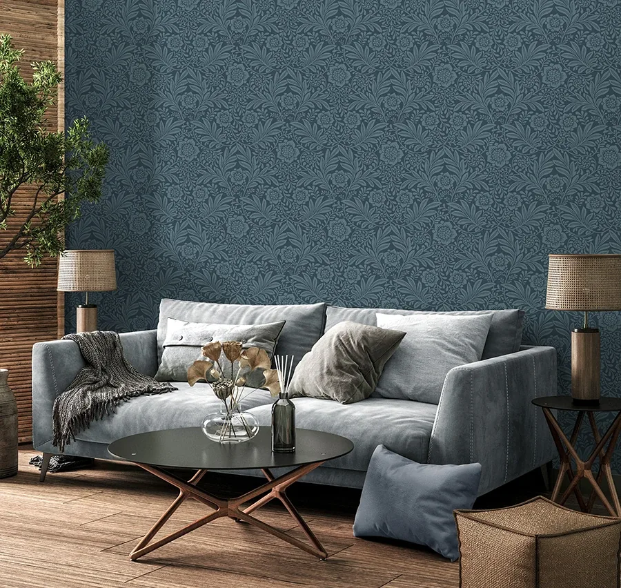 Brewster Home Fashions Camille Navy Damask Wallpaper - SKU M1745