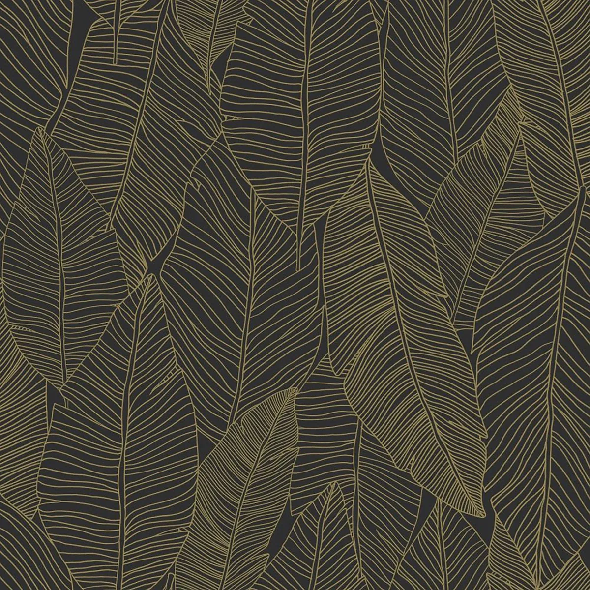 Brewster Home Fashions Canales Black Gold Inked Leaves Wallpaper - SKU DD139126
