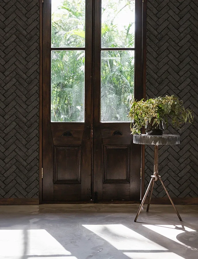 Brewster Home Fashions Canelle Black Brick Herringbone Wallpaper - SKU 4134-72533