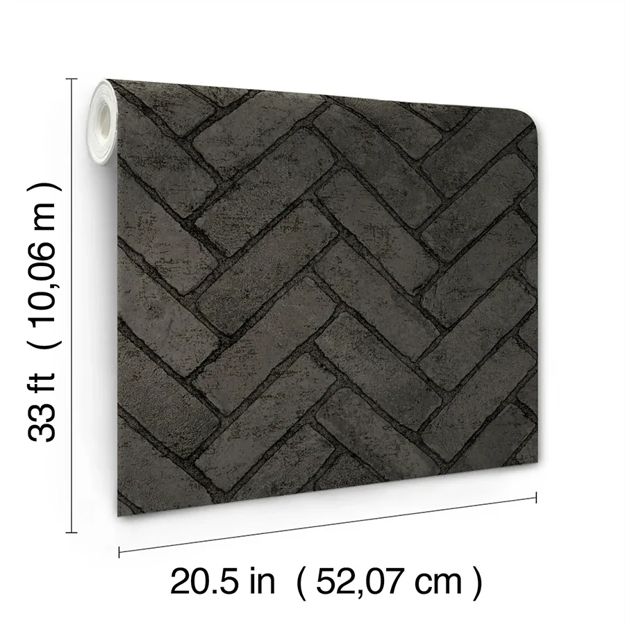 Brewster Home Fashions Canelle Black Brick Herringbone Wallpaper - SKU 4134-72533